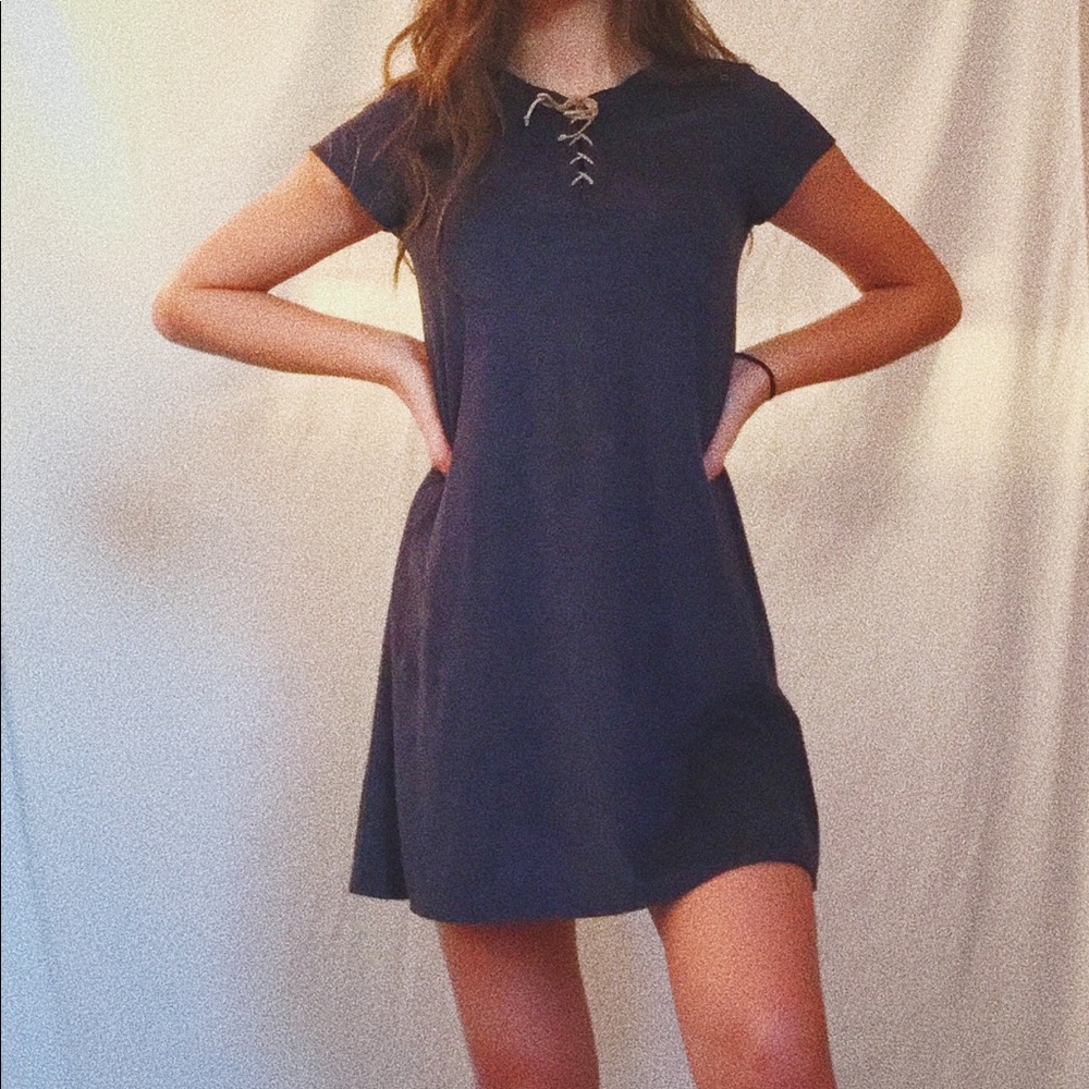 NAVY BLUE SUEDE MINI DRESS